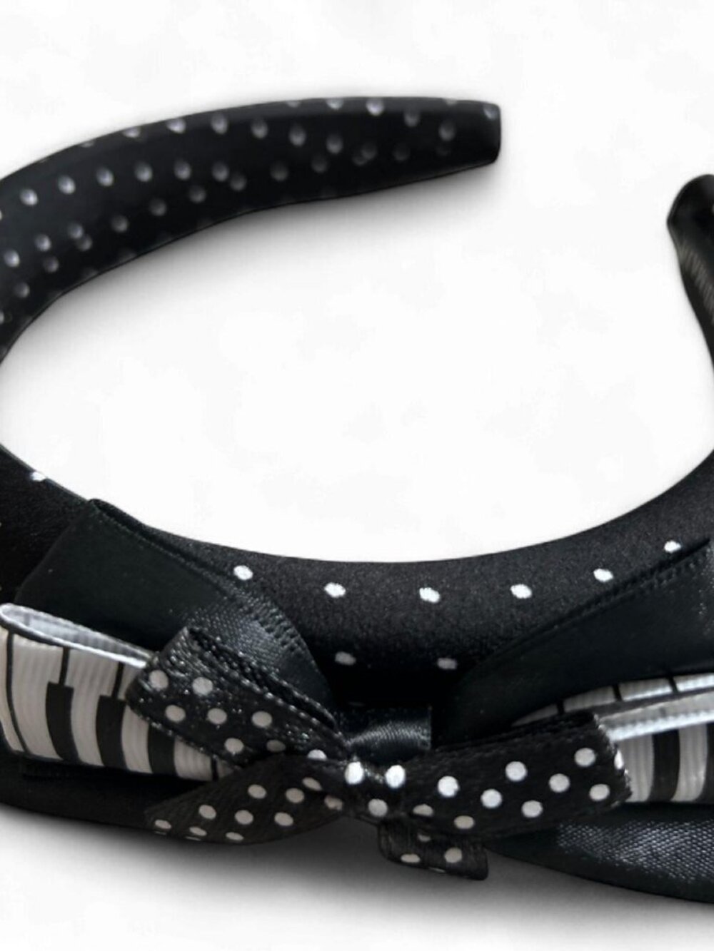 Black Polka Dot Bow Headband Y2K Piano Ribbon Hair Accessory